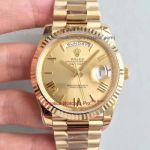 Noob Factory Swiss ETA 3255 Rolex Day Date II 40mm Replica All Gold Watch 